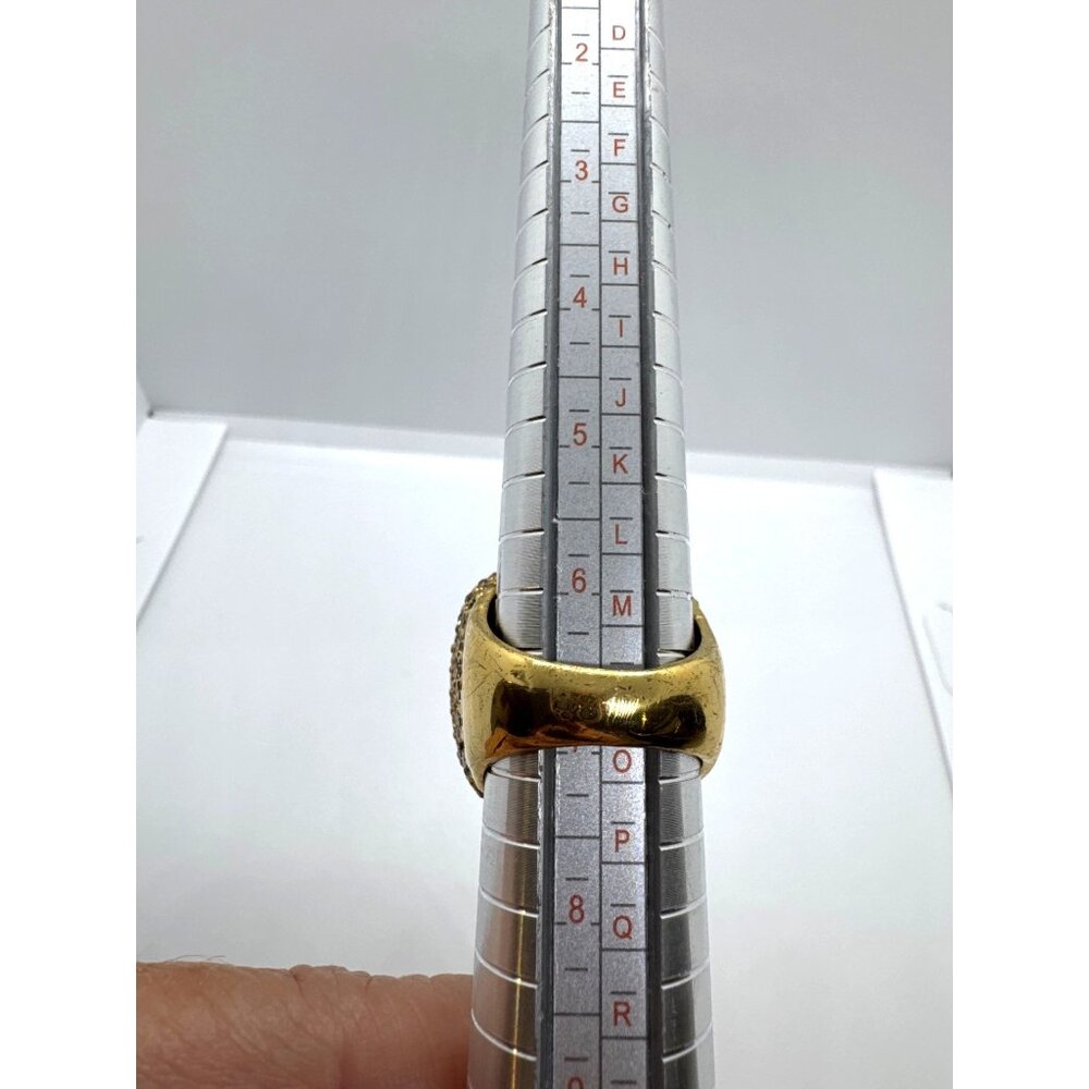 Gold Tone Square Dome Ring Tan Stone Pave' Crystal Sides Size 7 Statement Glam - Picture 5 of 10